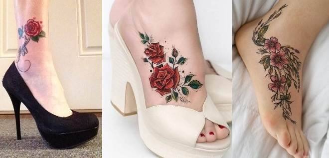 tatuagens de flores no pé